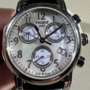 Tissot Dressport MOP Chronograph Watch Sapphire Crystal Black Leather Strap
